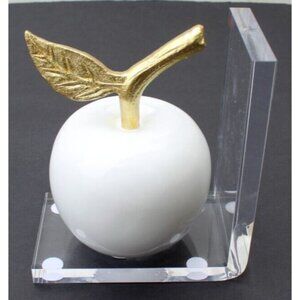 New MCM Retro White / Gold Acrylic Large Apple (Teacher) Food Bookend